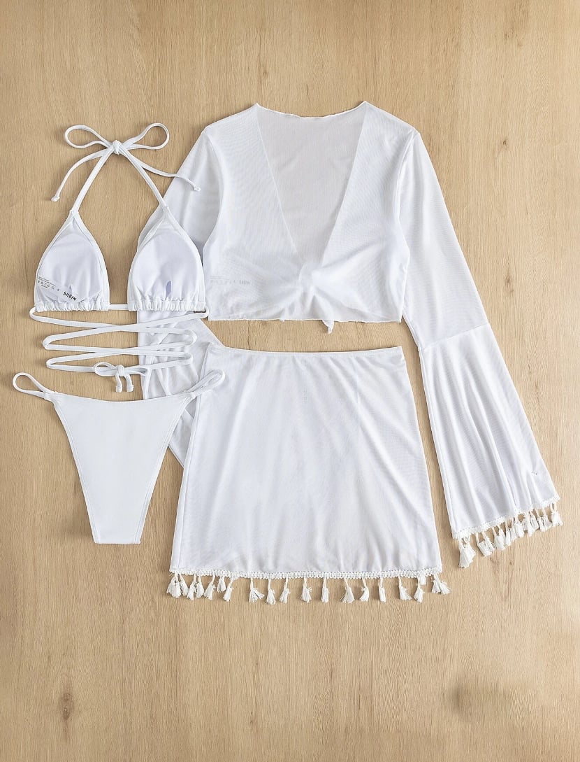 Women's Sexy Fringed Mesh Swimsuit Four-Piece Set