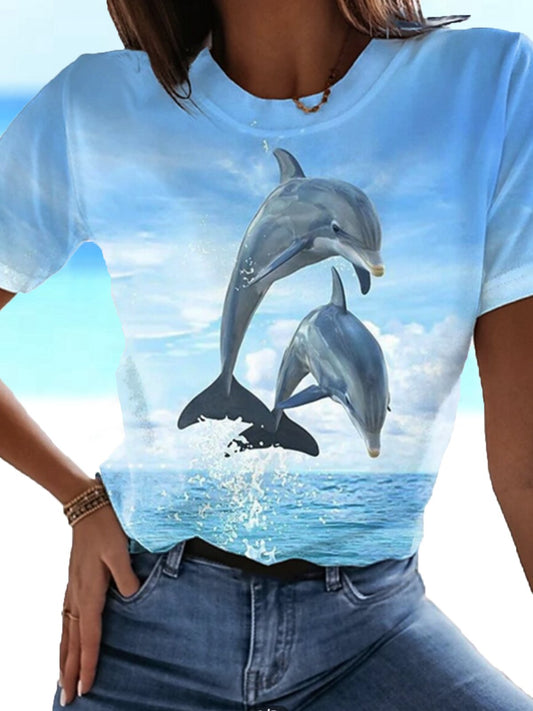 Women's Dolphin Print Casual Tee