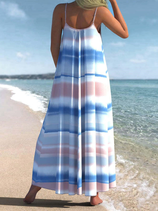 Ombre Striped Spaghetti Strap Cover Up Dress