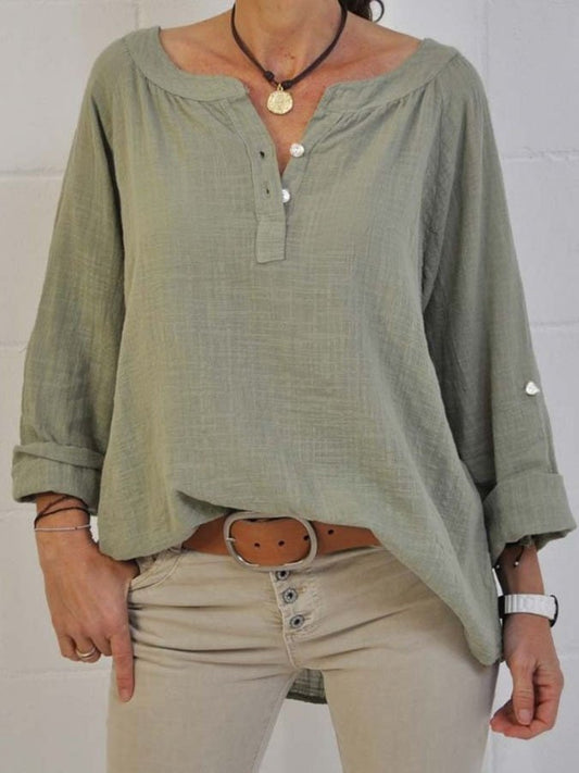 Casual V-Neck Linen Blouse