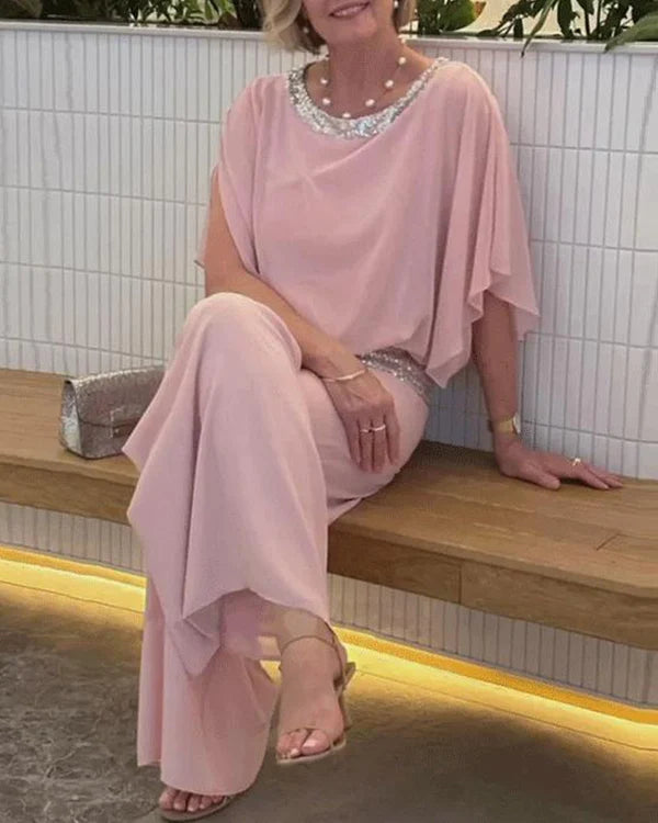 Boloone Sequined colorblock elegant two-piece set