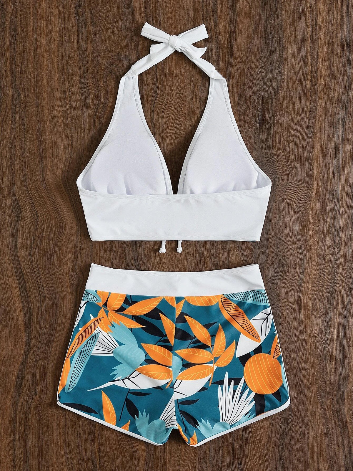 Women's Floral Print Stitching Split High Waist Swimsuit Set