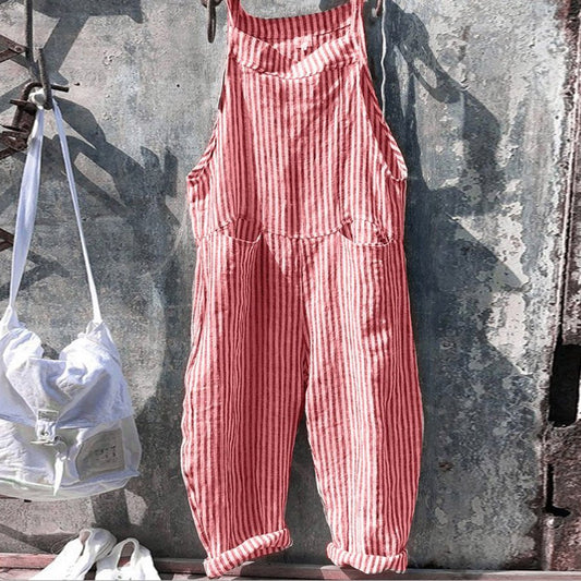 Strap Striped Jumpsuit Wide Leg Pants