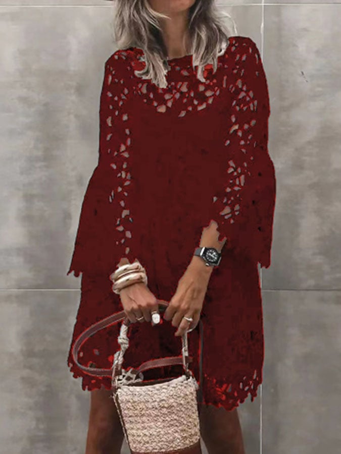Elegant Lace Long Sleeve Casual Dress