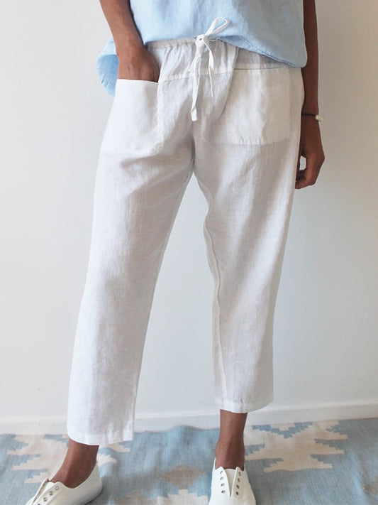 Women&#039;s Cotton Linen Pocket Cropped Pants