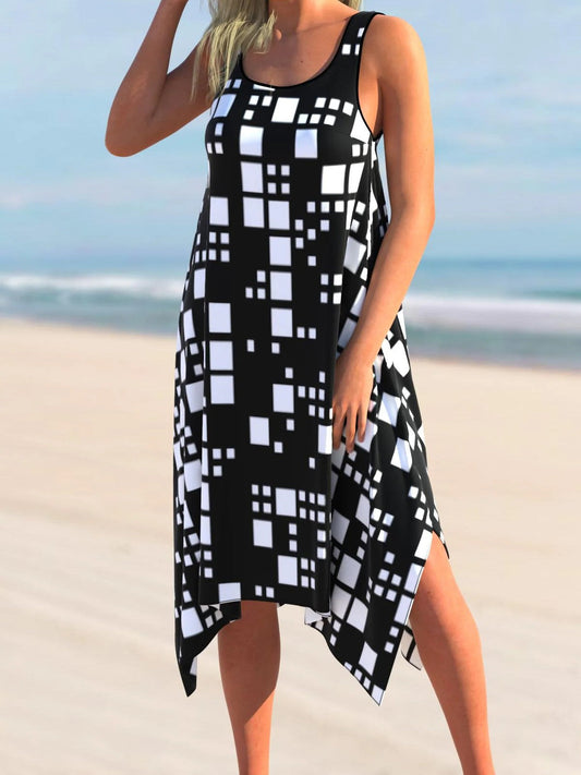 Color Block Geometric Print Asymmetric Hem Cover Up Dress