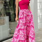 One-shoulder puff-sleeve printed trousers two-piece