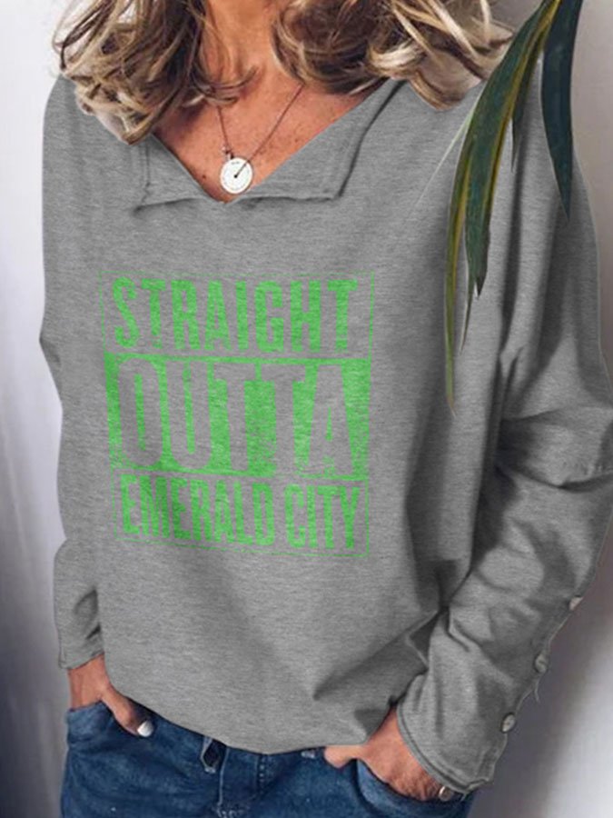 Straight Outta Emerald City Lapel Print T-Shirt