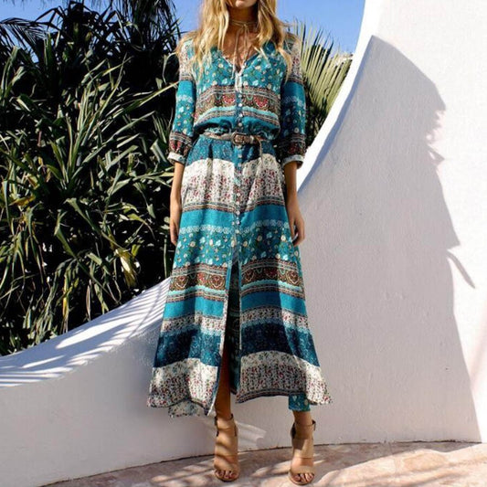 Women's Retro Printed Temperament Bohemian Dress