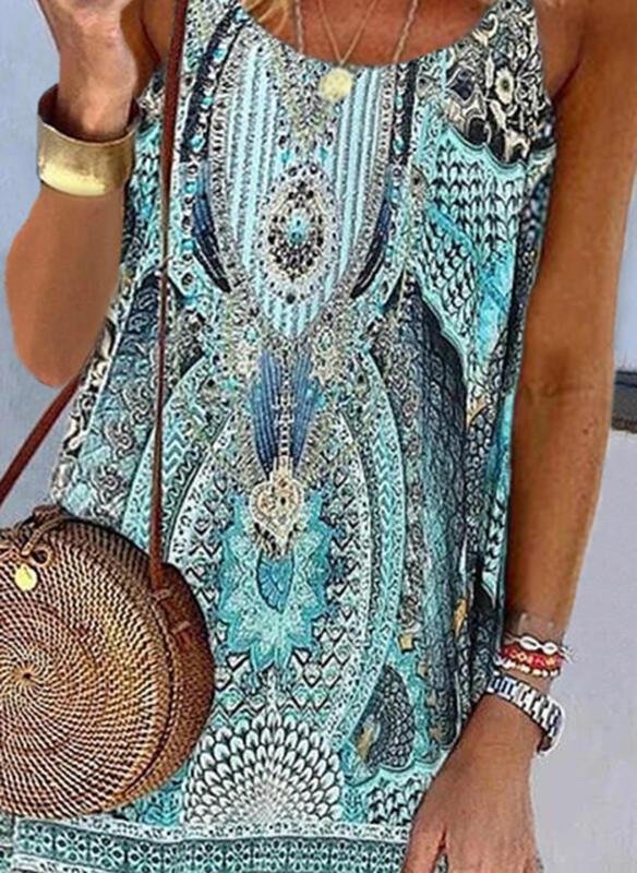 Sleeveless Printed Casual Slip Dress