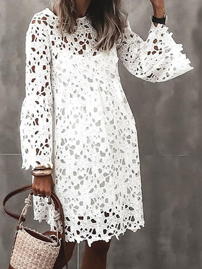 Elegant Lace Long Sleeve Casual Dress