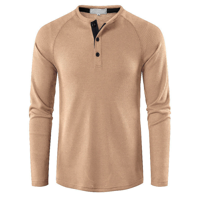 Men's Lightweight Henley Collarless Plain Crew Neck Shirt