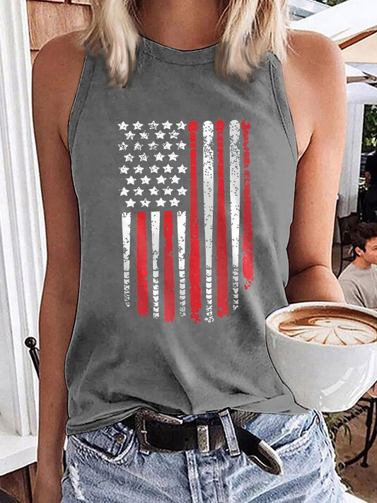 Women's Baseball Flag Print Crew Tank Top