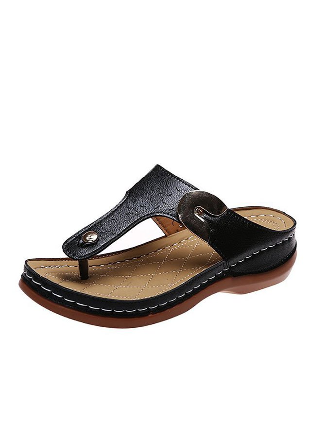 Cutout Metal Button Flip-Flops