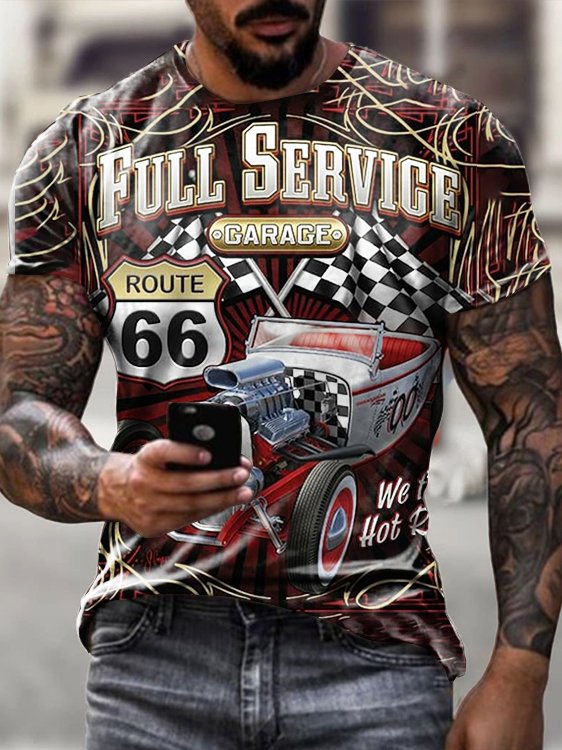 Retro beauty service gas station print T-shirt