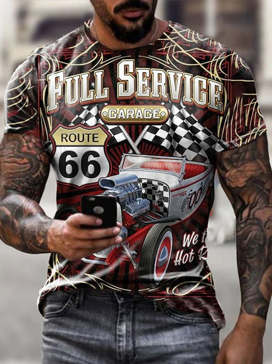 Retro beauty service gas station print T-shirt