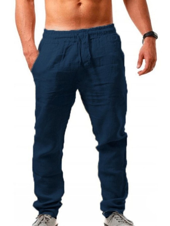 Men's Cotton Linen Drawstring Pocket Trousers