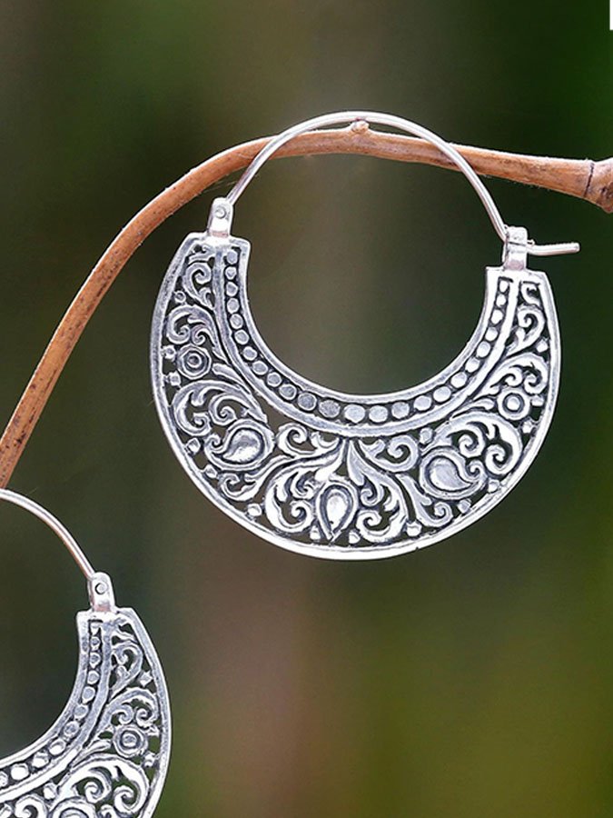 Engraved Half Circle Earrings