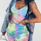 V-neck Drawstring Gradient Tie-dye Slim Sleeveless Dress