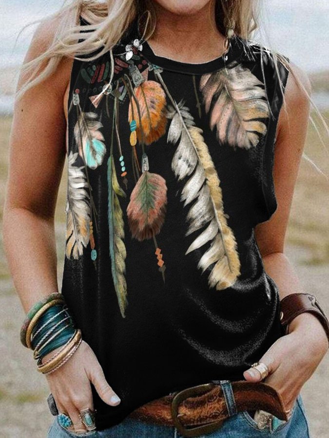 Vintage Feather Print Vest