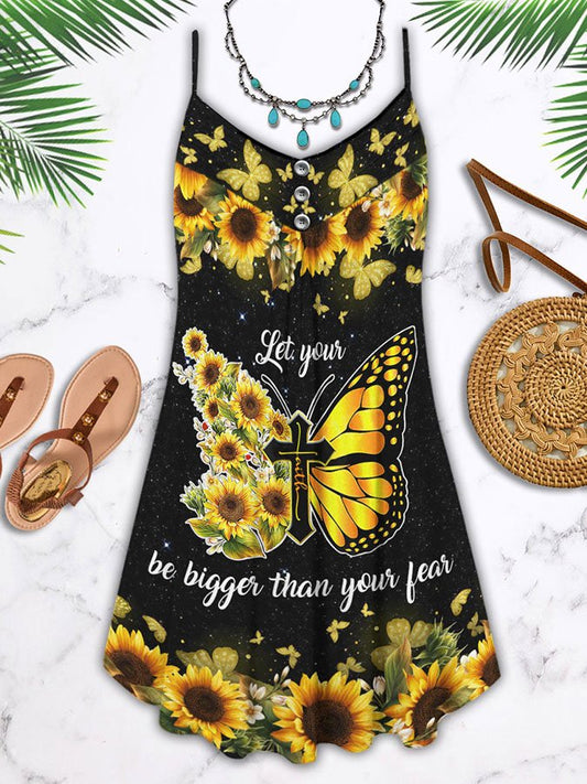 Sunflower Butterfly Faith Print Spaghetti Strap Dress