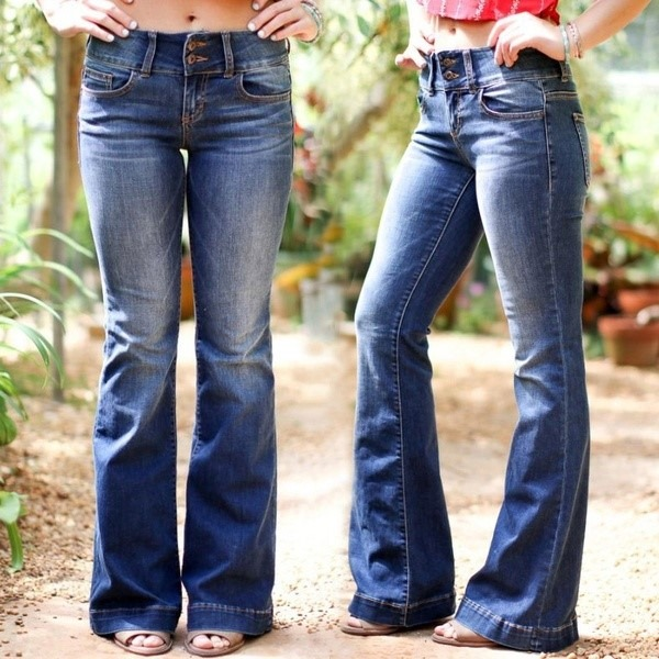 Mid Waist Casual Button Bell-bottom Jeans