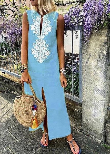 V-neck Wide Loose Fork Dress