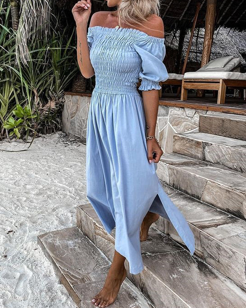 Elegant Boat Neck Pleated Dress