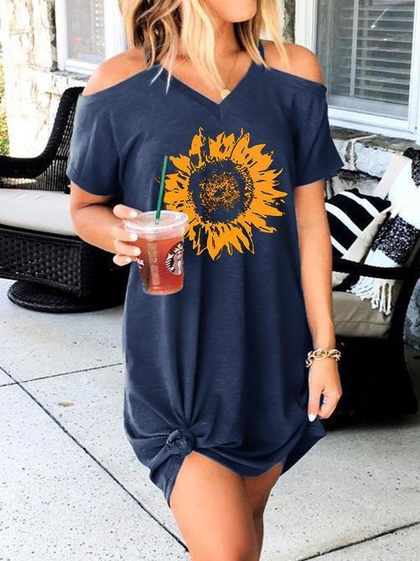 Sunflower Off-the-shoulder Short Sleeve Dress