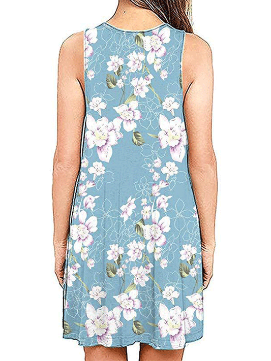 V-neck Print Sleeveless Pocket Dress