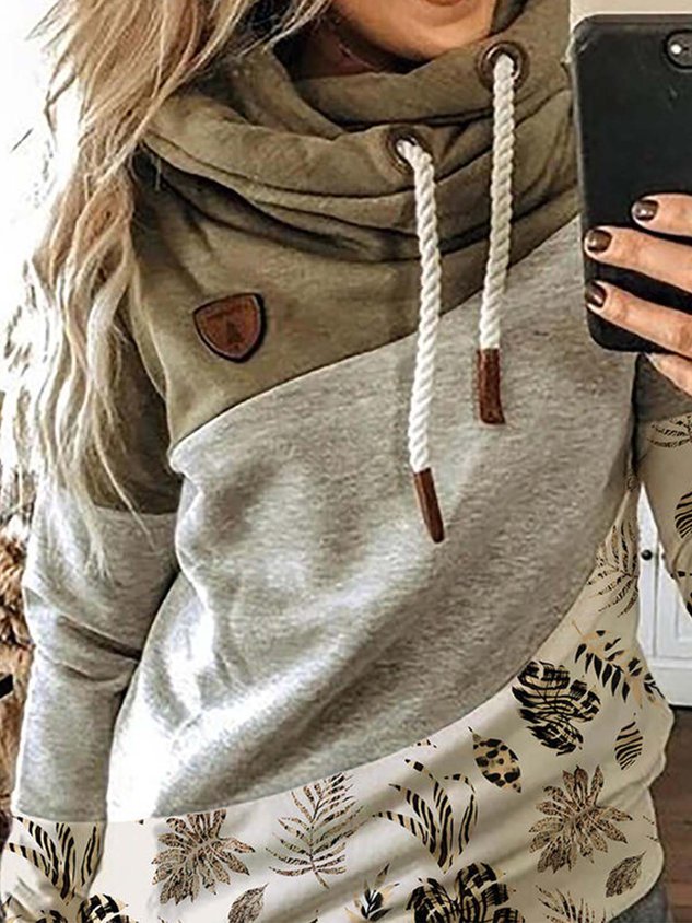 Farbblock Lässige Sweatshirts mit Kapuze