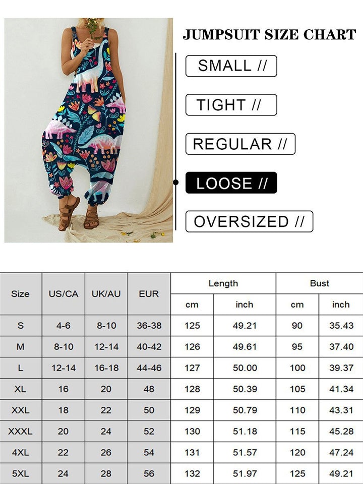 Women's Cute Dinosaur Pockets Sleeveless Jumpsuit