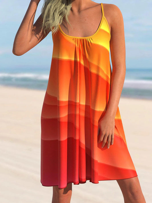 Ombre Orange Spaghetti Strap Cover Up Dress