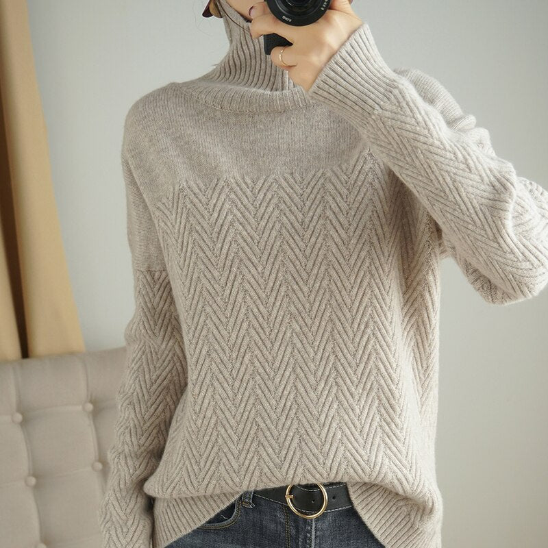 Chevron High Neck Long Sleeve Sweater