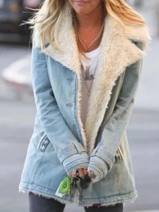 Denim Wool Long Sleeve Warm Outerwear