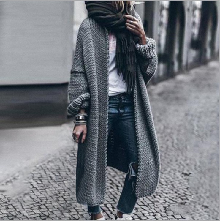 Trendy Street Knit Oversize Maxi Plain Cardigan Sweater