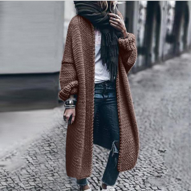 Trendy Street Knit Oversize Maxi Plain Cardigan Sweater