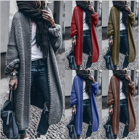 Trendy Street Knit Oversize Maxi Plain Cardigan Sweater