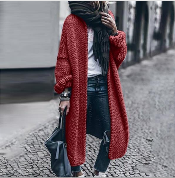 Trendy Street Knit Oversize Maxi Plain Cardigan Sweater