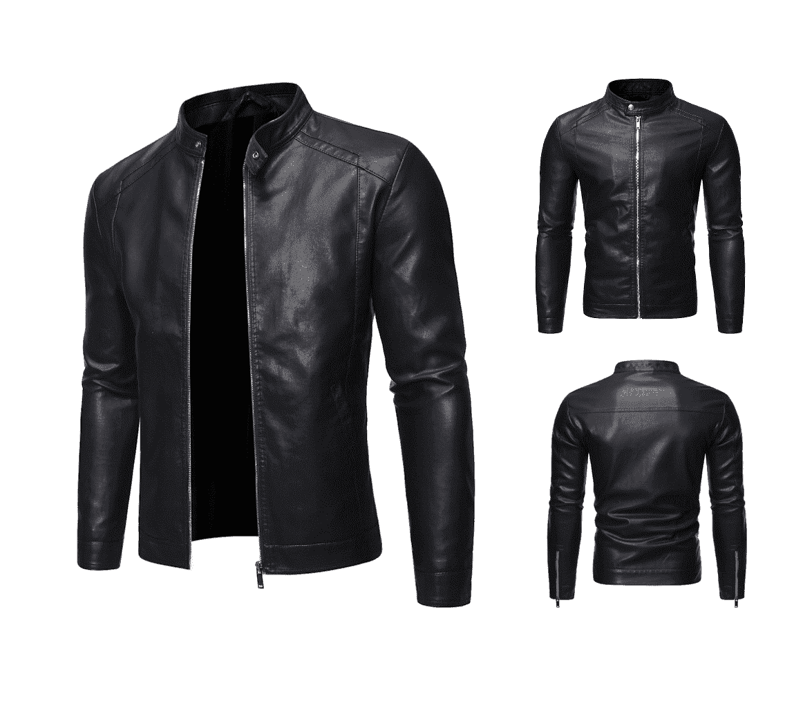 Men's slim plus size leather jacket with hidden pockets