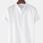 Linen Look Short Sleeve Stand Collar Shirt & Linen Cotton Blend Cropped Pants