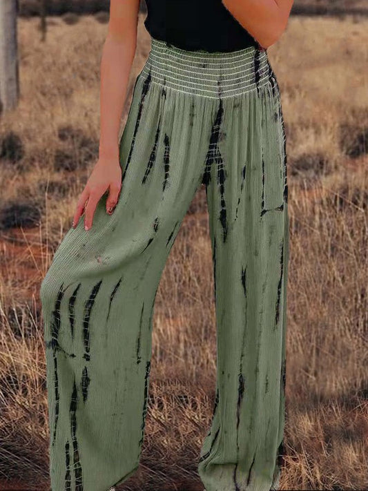 Vintage Tie Dye Print High Waist Wide Leg Casual Pants