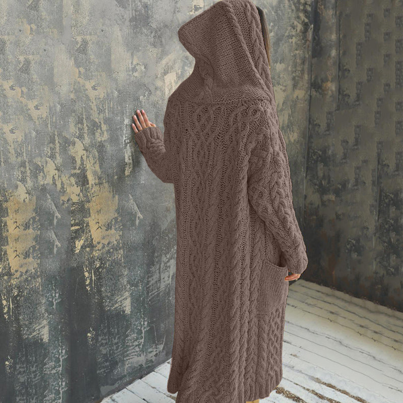 Casual Knitted Long Outerwear with Hood