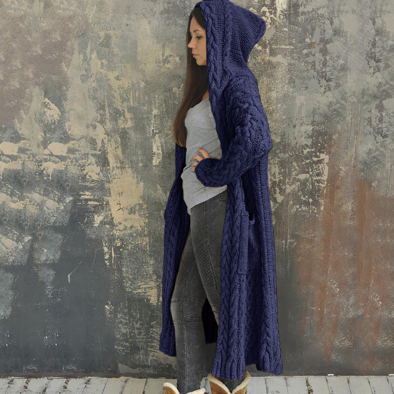 Casual Knitted Long Outerwear with Hood