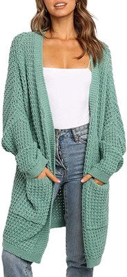 Batwing Sleeve Solid Color Pocket Cardigan