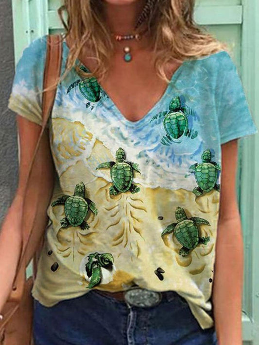 Turtle Print Short-Sleeved T-Shirt