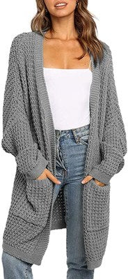 Batwing Sleeve Solid Color Pocket Cardigan