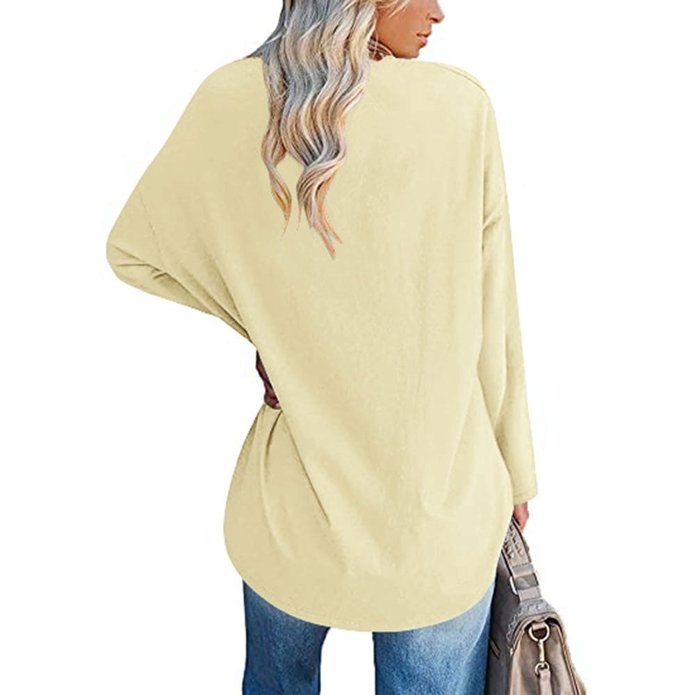 Loose long sleeve fashion V-neck knit top