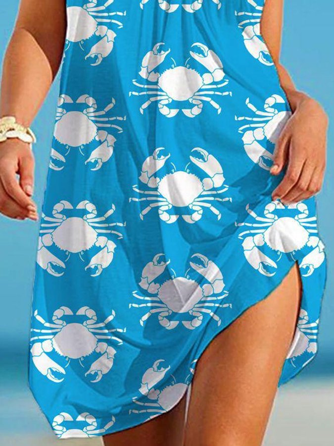 Crab Print Sexy Sling Beach Dress