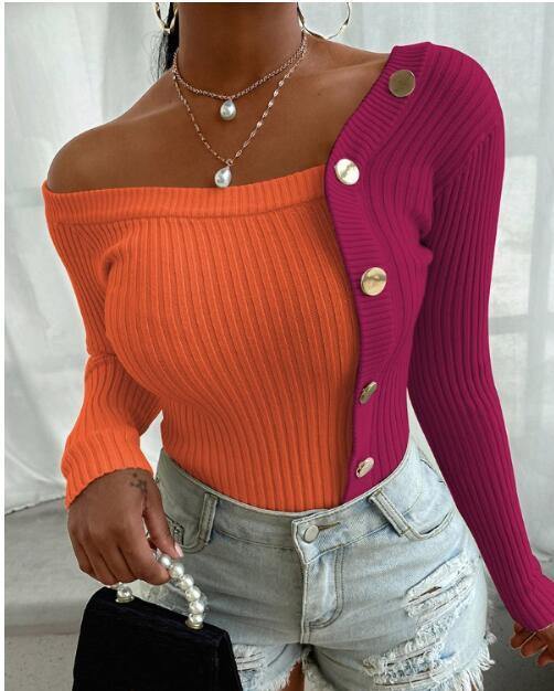 Button Design Long Sleeve Knit Sweater - smallgiftshops
